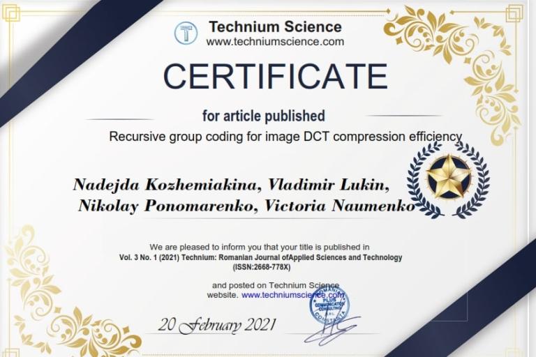 Publication in the prestigious journal "Technium Science"